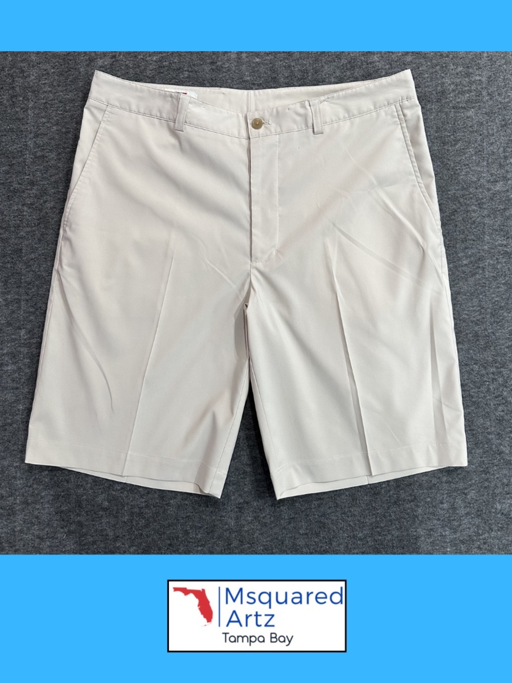 Cutter & Buck Performance Golf Shorts Light Khaki Stretch Flat Front Size 34